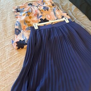 J. Crew Floral Top and Midi Pleated Skirt Outfit